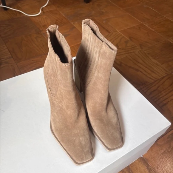 Sam Edelman Shoes - Sam Edelman Beige Suede Square-Toe Ankle Booties